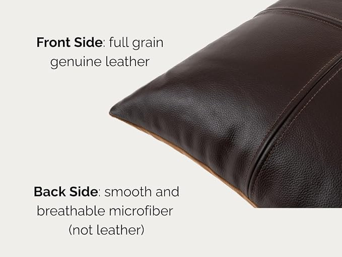 Full Grain Leather Throw Pillow Cover (20" x 20") (Coffee) | Cowhide Sofa Cushion Case Thick Genuine Leather Throw Pillow for Living Room Bedroom and Home Office, Pack of 1, Cover Only