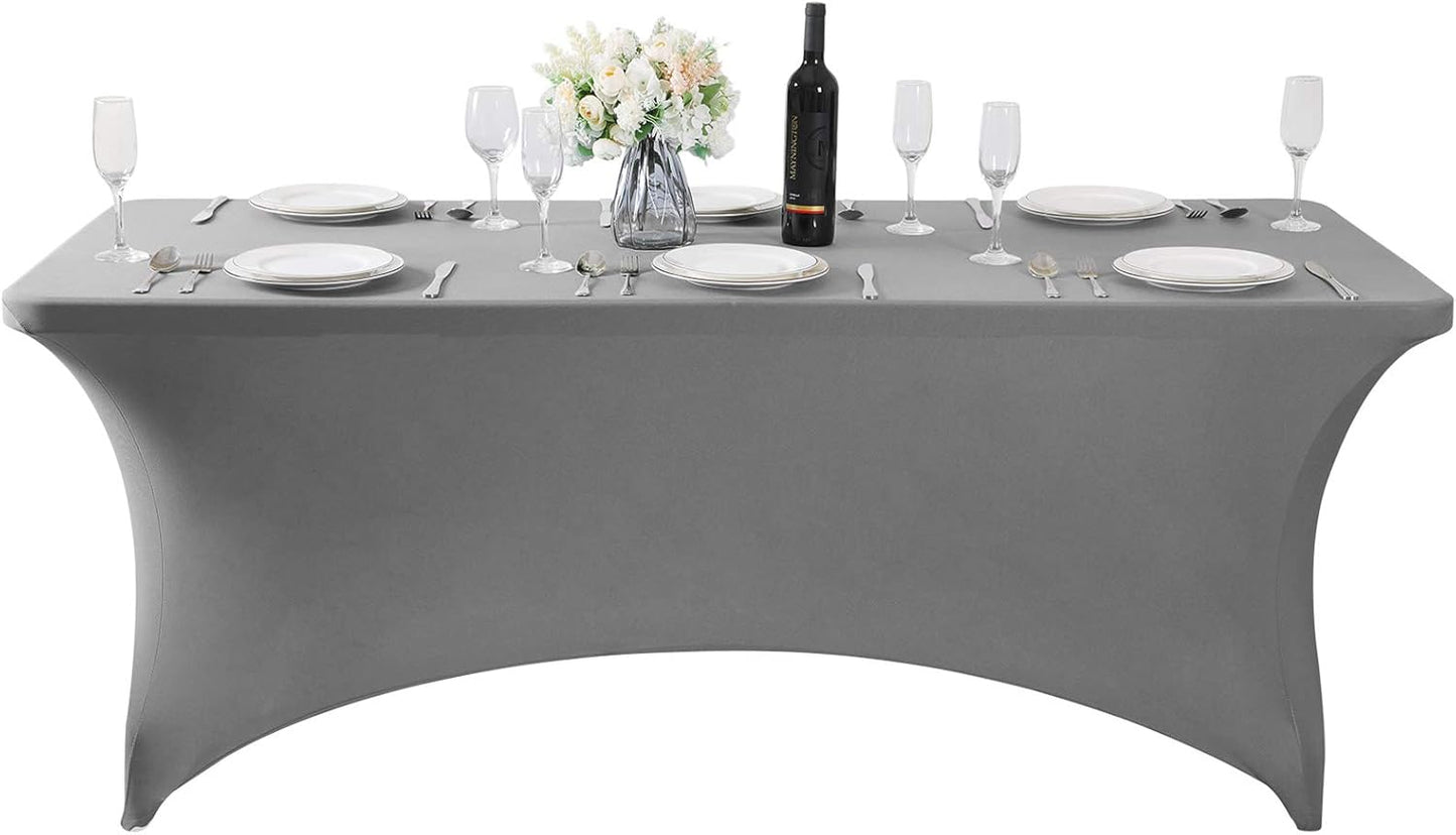 SuperO Waterproof Spandex Table Cover for 6FT Table Universal Fitted Stretch Tablecloth for Party, Banquet, Wedding and Events-Gray