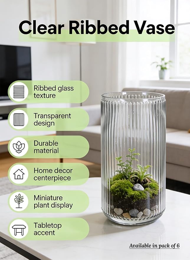 Serene Spaces Living Clear Pleated Glass Votive Holder, Decorative Centerpiece for Wedding, Christmas, Thanksgiving, Party, Dining Table, Living Room, Home Décor, Measures 11" Tall