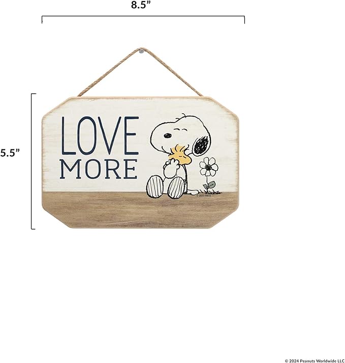 Peanuts Snoopy Love More Hanging Wood Wall Decor - Cute Snoopy and Woodstock Sign for Home Decorating