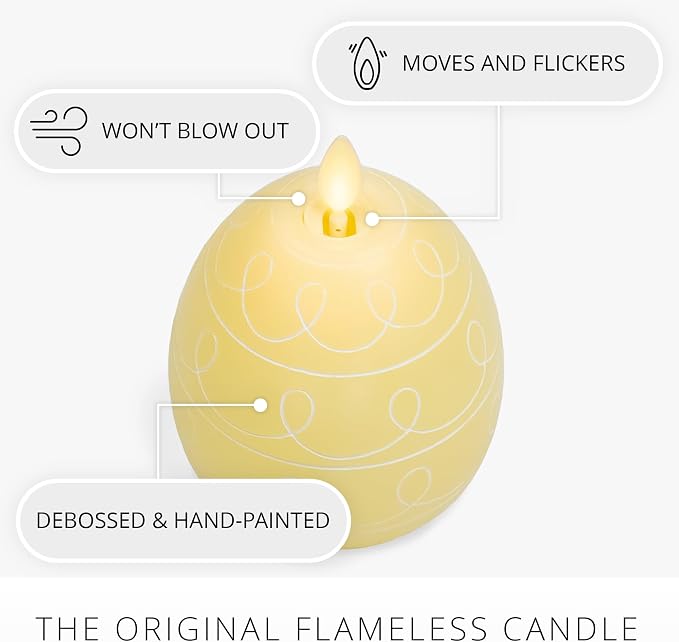 Luminara Easter Egg Candle - Lemon Chiffon 3.1" x 4.3" - Flameless Real-Flame Holiday - Inspired Decor - AA Batteries - Flickering LED Flame