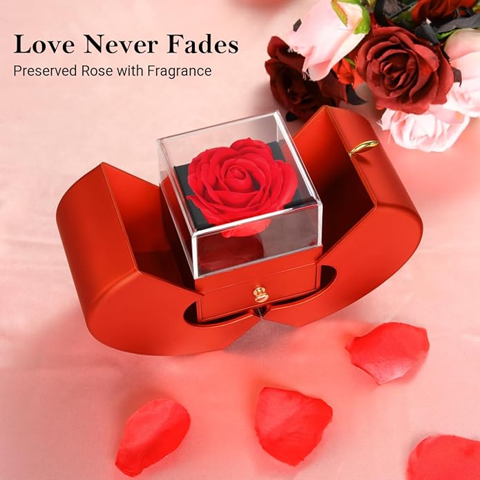 Emibele Preserved Rose Gifts for Women, Eternal Flower Rose Box with Heart Necklace, Romantic I Love You Gifts for Women Her Wife Mom Grandma on Valentines Mothers Day Birthday Anniversary