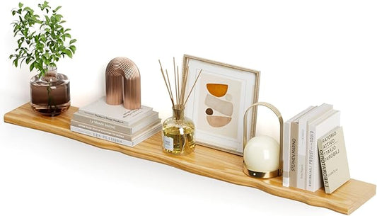 Floating Shelves for Wall Rustic Farmhouse 55 Inch Floating Shelf Bathroom Wooden Shelves for Wall Mounted Live Edge Pine Shelf with Unique Natural Grain for Living Room Bedroom Kitchen (Natural)