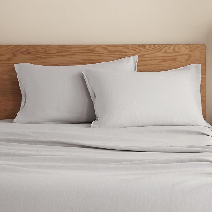 DAPU 100% Linen Pillowcases 20x40 Inches Pillow Cases (Pack of 2) with Envelope Closure, Stone Washed Breathable and Cooling (Fog Gray, King)