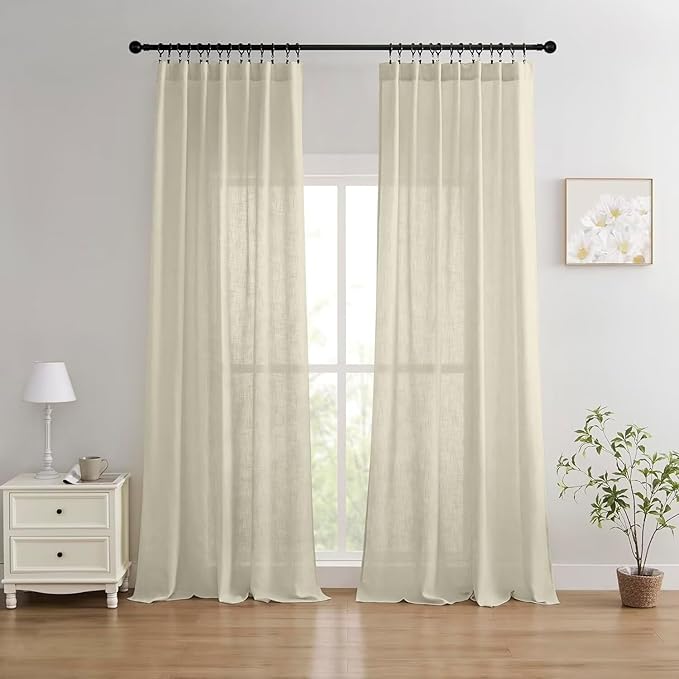 Joydeco Linen Curtains 90 Inch Length 2 Panels Set for Bedroom, Light Filtering Drapes for Living Room,Linen Blend Curtains 52 Inches Wide with Rod Pockets Back Tab (W52 x L90 Inch, Natural)
