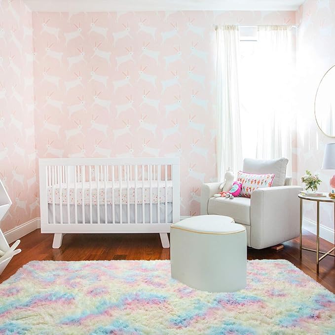 AROGAN 6x9 Feet Soft Rainbow Area Rugs for Girls Room, Fluffy Girls Bedroom Rugs, Princess Rug, Cute Colorful Carpet for Kids Teens Nursery Toddler, Pink