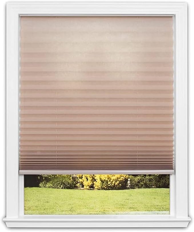 Redi Shade No Tools Easy Lift Trim-at-Home Cordless Pleated Light Filtering Fabric Shade Natural, 60" W x 64" L, (Fits windows 43"- 60")