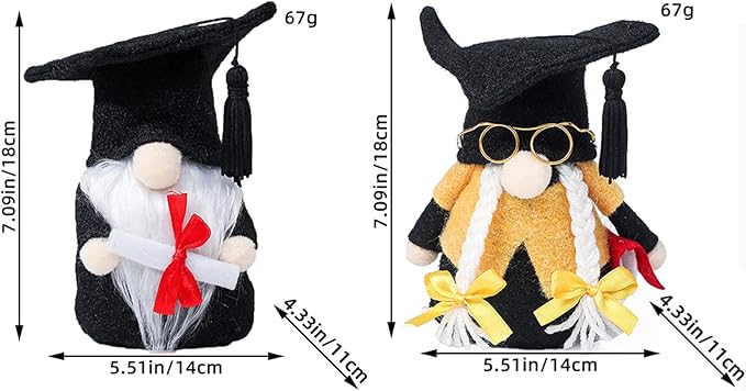 Eimilaly Happy Graduation Gnome Plush Decorations for Students, Tomte Gnomes Decor Set for Graduation Theme Party Gnome Decor - 2PCS
