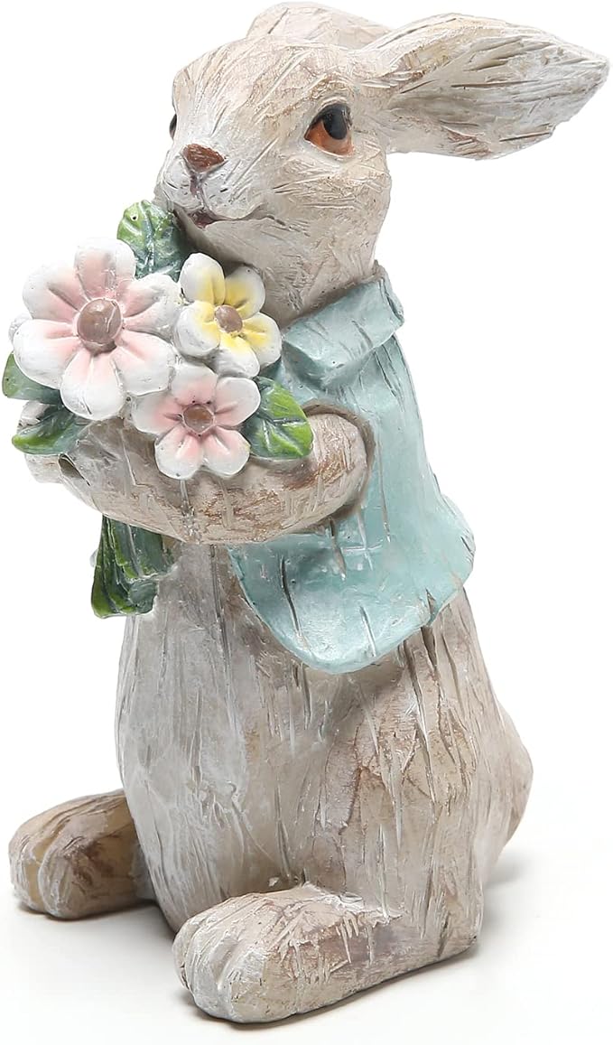 Hodao Easter Bunny Decorations Spring Home Decor Bunny Figurines Gift (Spring Gray Rabbit)