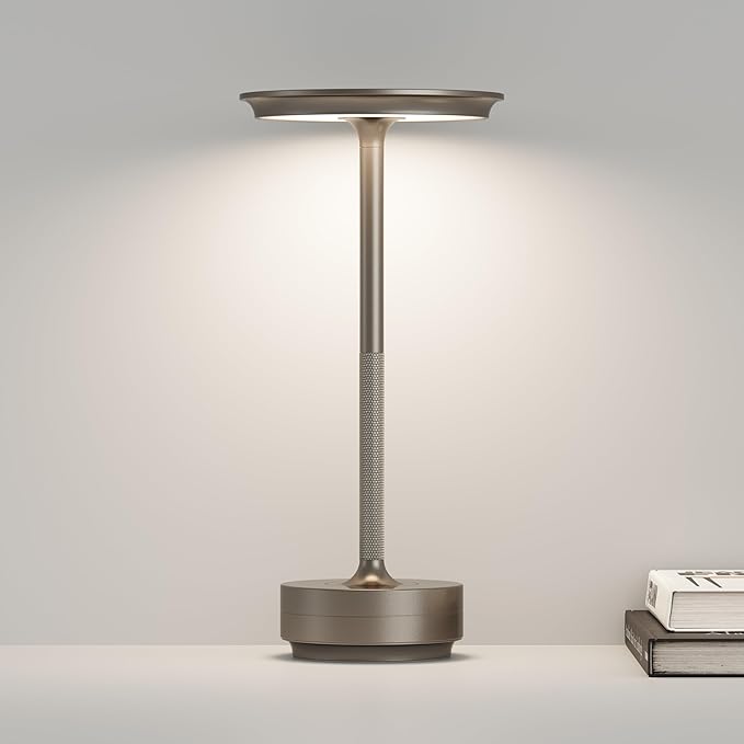 Cordless Table Lamp,Portable LED5000mAh Battery Operated,3 Levels of Brightness Dimming Up with Memory Function,for Restaurant/BBQ/Bars/Outdoor Party/Cafe Night Light(Coffee)