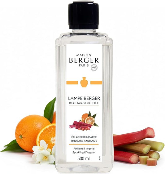 Maison Berger Rhubarb Radiance Lampe Berger Refill, 500 ml (16.9 fl oz), 2-in-1 Catalytic System, Neutralizes Odors and Diffuses Fragrance, Bitter Orange, Rhubarb, Bergamot, Made in France