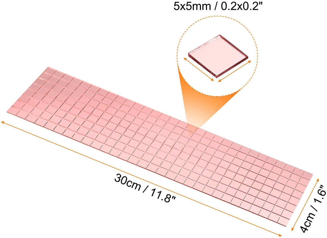 HARFINGTON 10 Sheet 4800 Pieces Self Adhesive Mirror Mosaic Tiles 5x5mm Small Square Mirror Tiles Sticker Disco Ball Stickers Mini Glass Tiles for DIY Craft Party Home Decoration, Rose Gold