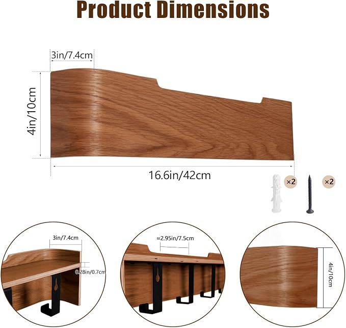 Coat Rack Wall Mount with Hidden Hooks, Wall Hooks with Shelf, Wall Key Holder Mount Wooden Shelf Entryway Hooks for Bedroom Bathroom for Hanging Coats Hats Bags Towels (Walnut, 4 Hooks)