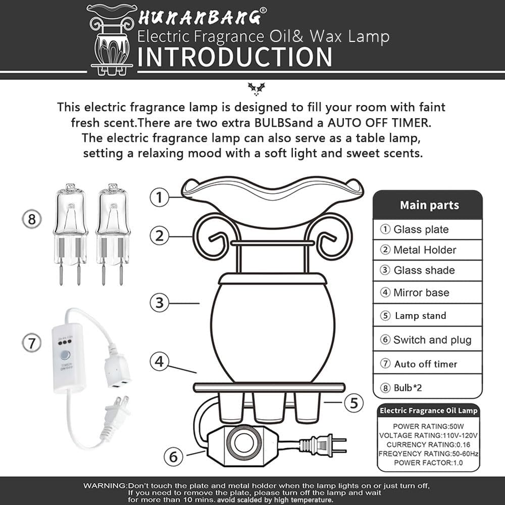 HUNANBANG Electric Oil Warmer Scented Wax Warmer with Auto Off Timer Candle Wax Melt Warmer Wax Melter Fragrance Wax Burner (Lightning-Blue)