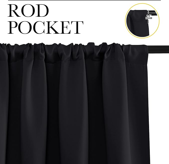 NICETOWN Black Out Window Curtains - Solid Home Decor Thermal Insulated Blackout Drapes/Draperies for Bedroom, Privacy Assured Window Treatment (2 Panels, 52 inches Wide by 63 inches Long)