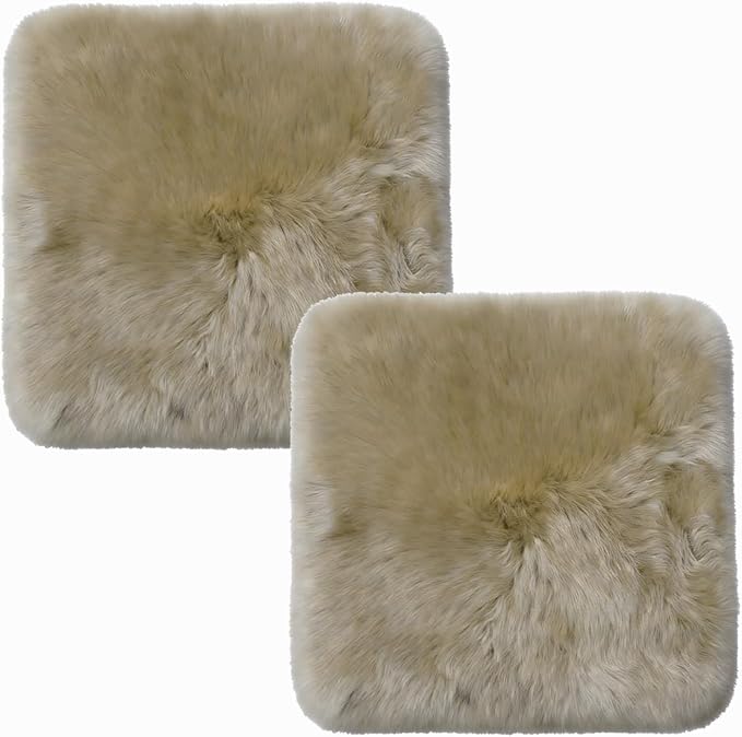 Natural Square Fur 2 Pack Chair Cover Genuine Sheepskin Non Slip Comfortable for Conference Room Cushions Classroom Cushions Office Desk Chair Pads(18x18 Inch,Cream Coffee)