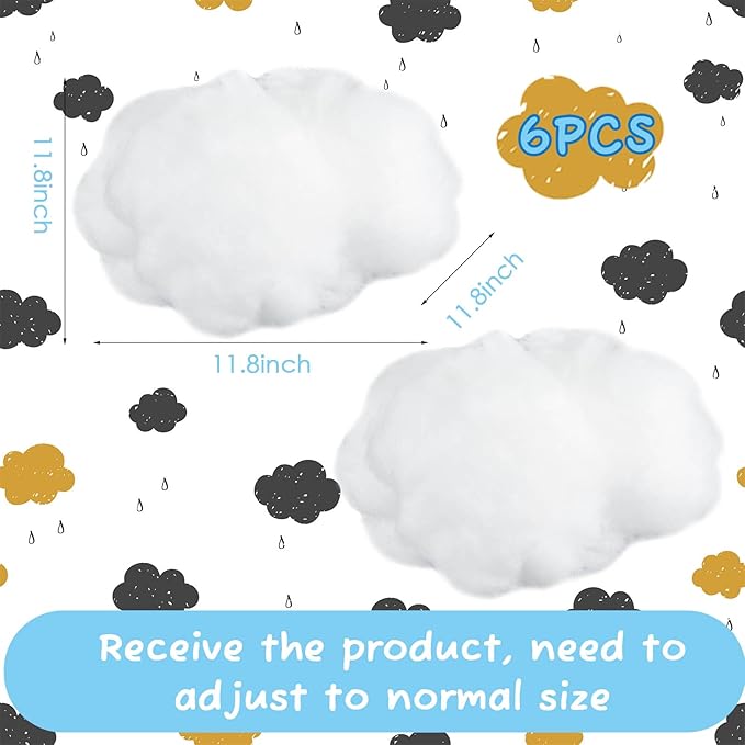 Jetec 6 Pieces Artificial Cloud Props Imitation 3D Cloud Shape Hanging Decorations Room DIY Decorative Hanging Ornament for Wedding Party Stage Show Decor (Large Size)