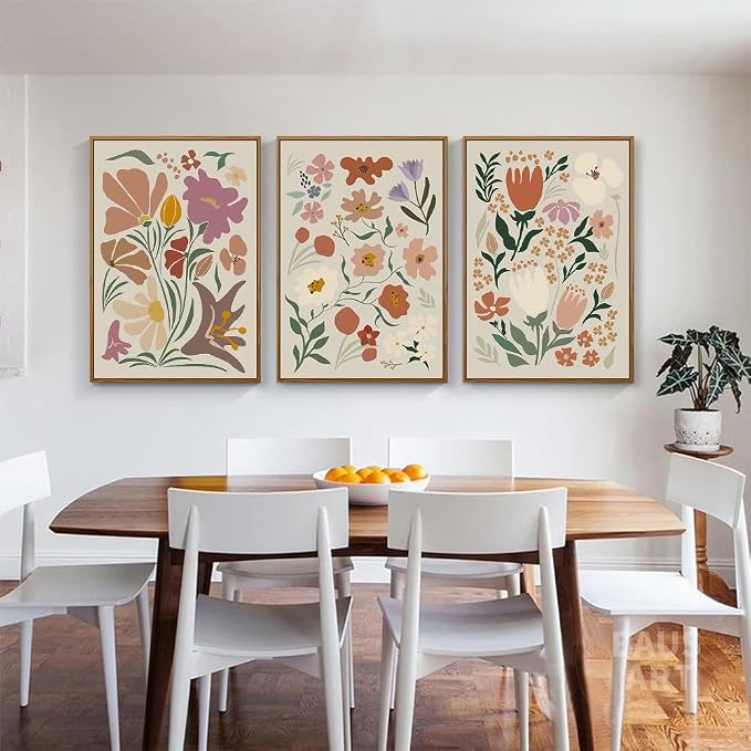 CHDITB Henri Matisse Framed Canvas Art Prints, Pink Beige Flower Market Wall Decor, Minimalist Floral Painting, Abstract Matisse Wall Art for Living Room, Bedroom, Dining Room 16"x24"x3