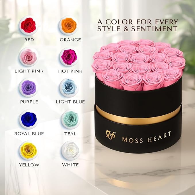 20 Mini Preserved Roses, Round Luxury Gift Box, Real Forever Roses Last 1+ Year, Premium Romantic Gift for Women, Wife, Girlfriend, Mother’s Day, Birthday, Anniversary, Valentine’s Day