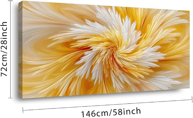 Ggaafet Yellow Abstract Wall Art for Living Room Canvas Painting Prints Warm Soft Radial Feather Art Deco Modern Artwork Office Bedroom Family Room Decor Extra Large