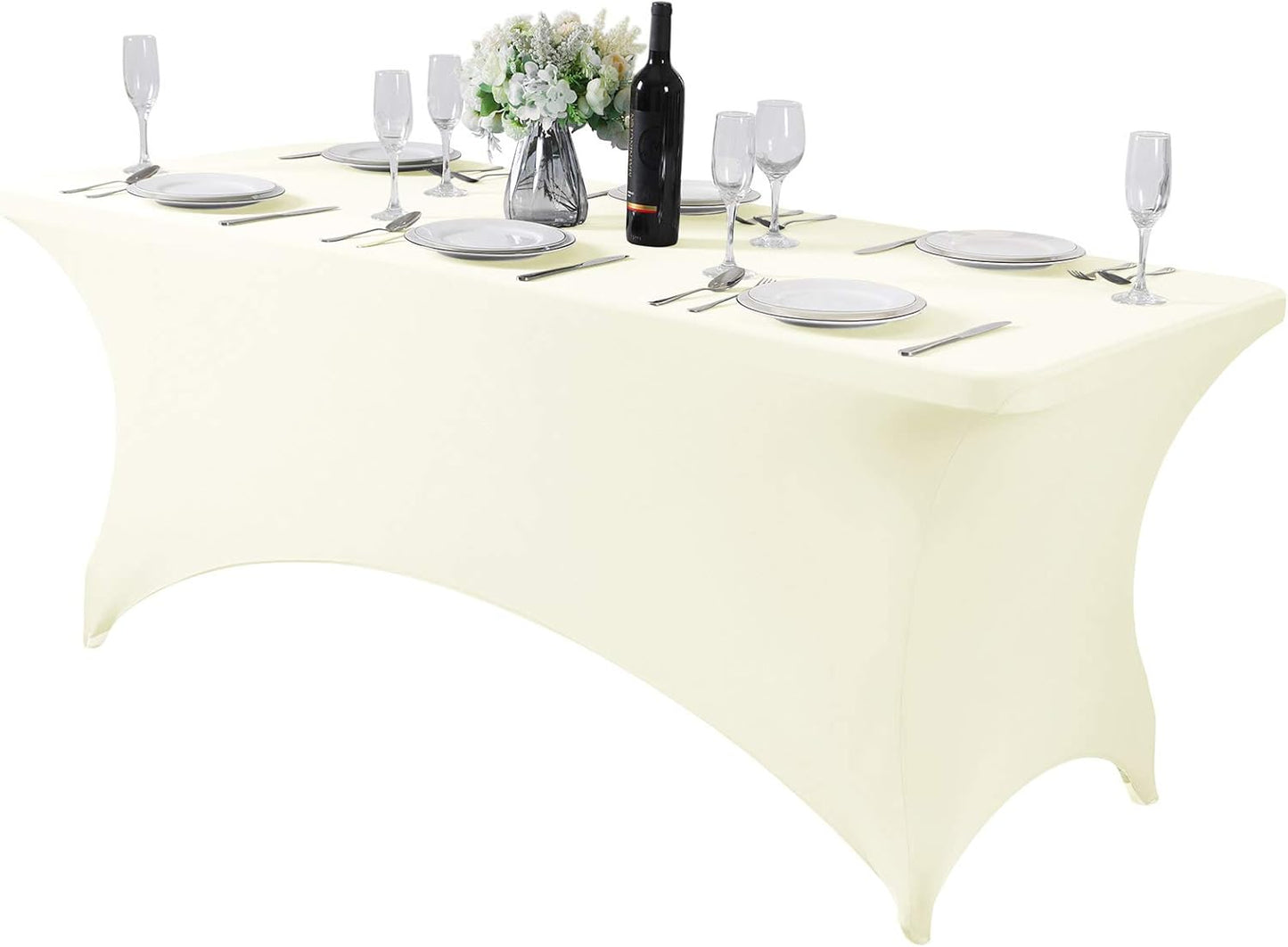 Spandex Table Cover for 6Ft or 4fT or 8ft Table Universal Fitted Stretch Tablecloth for Party, Banquet, Wedding and Events-Ivory