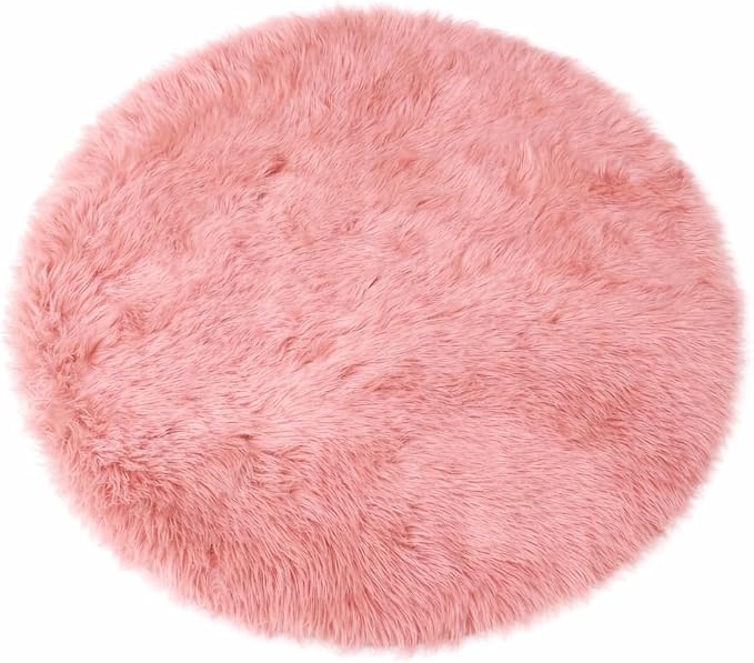 Goolela Pink Circle Rug 4ft for Girls Bedroom Round Fuzzy Fluffy Faux Fur Carpet Living Room Dorm Furry Cute Home Decor