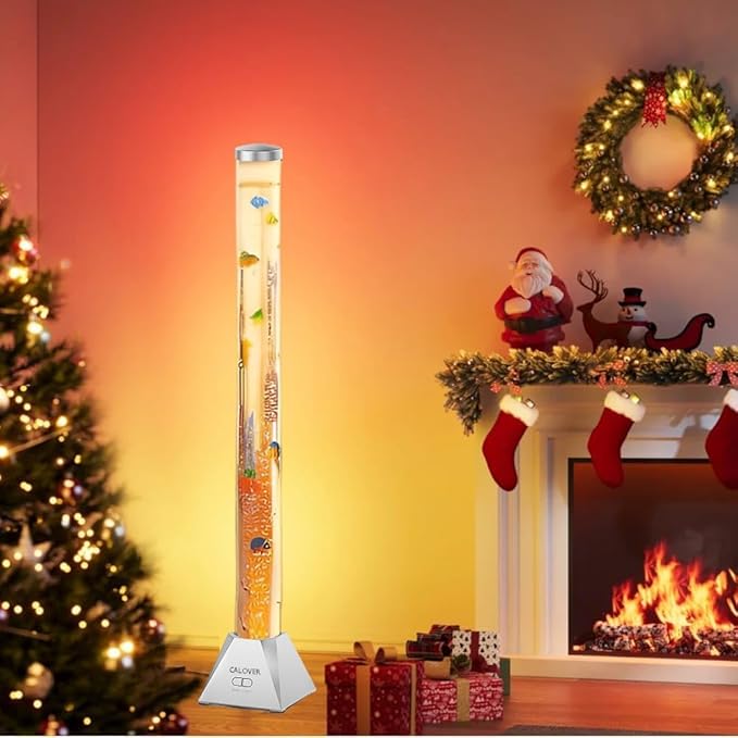 CALOVER 4FT Sensory Water Bubble Tube Floor Lamp with Bracket– Fake Aquarium Tank Night Light for Home, Office, Sensory Room and Christmas Holiday, Birthday Gift for Kids, Autism, Men & Women
