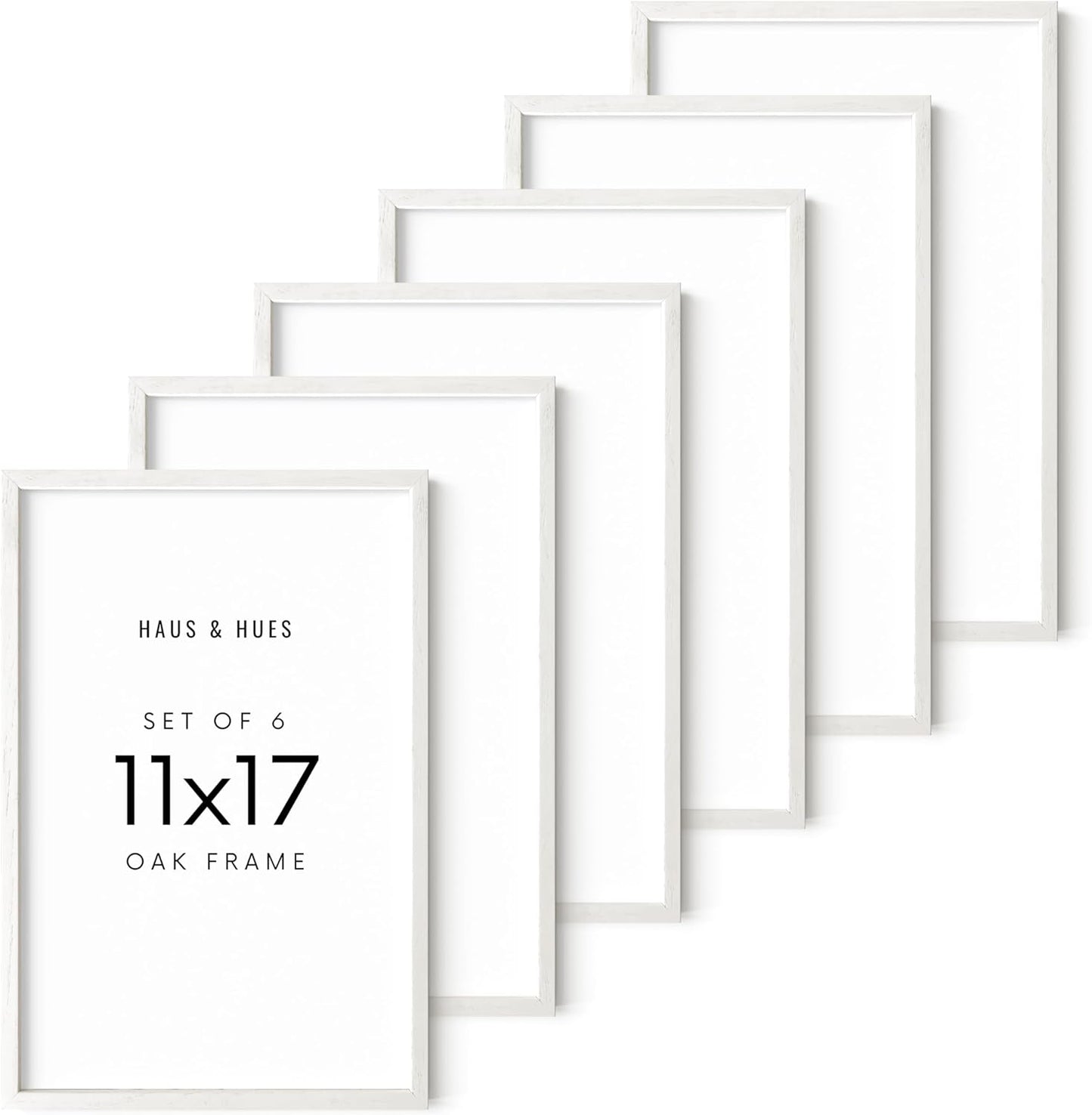 HAUS AND HUES Set of 6 11x17 Picture Frame - 11x17 Frames Wood Picture Frames, Collage Picture Frame 11x17 Wooden Frames, 11x17 Poster Frame Wooden Picture Frames Collage Wall Decor (White Oak)