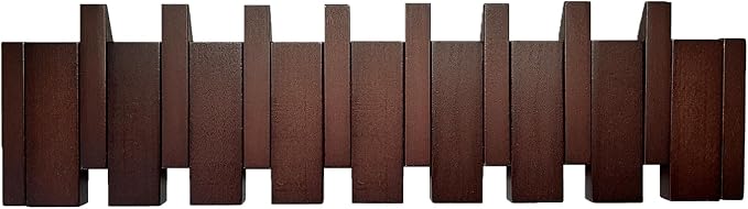 Piano Coat Rack 8-Hooks Wooden Wall Hooks Entryway Hanger Piano Key Coat Rack Wall Mount Wood Wall Hooks for Hanging Towel Hat Clothes Dog Leashes Heavy Duty Wall Mounted Wooden Coat Rack Flip Down