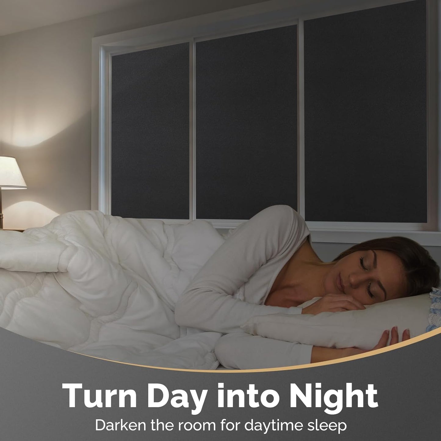 DOWELL Blackout Window Film, 100% Light Sun Blocking Static Cling Frosted Privacy Film for Glass, Heat Control Removable Window Tint, Room Darkening Cover for Day Sleep, Black, 35.4" x 157.5"