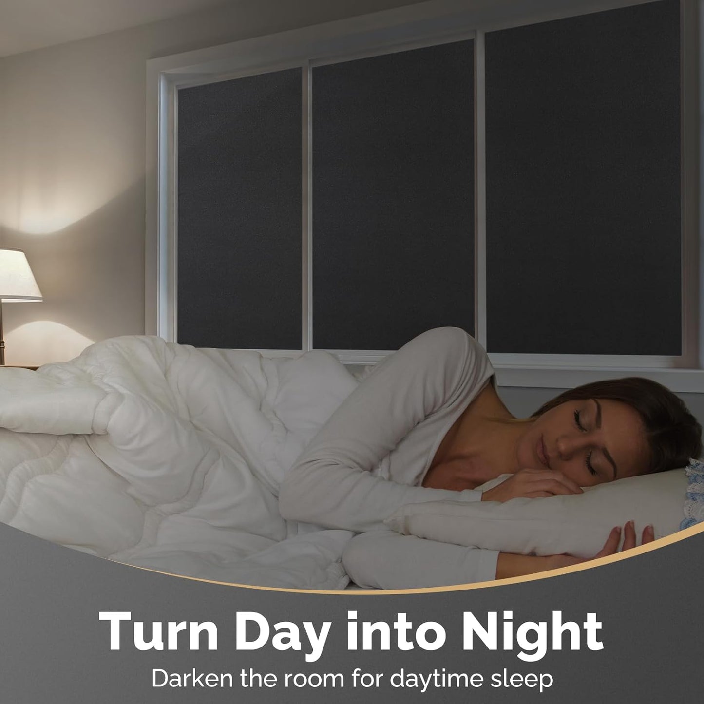 DOWELL Blackout Window Film, 100% Light Sun Blocking Static Cling Frosted Privacy Film for Glass, Heat Control Removable Window Tint, Room Darkening Cover for Day Sleep, Black, 23.6" x 118"