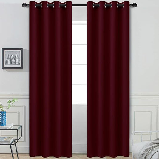 Yakamok Blackout Curtains for Bedroom, Thermal Insulated Blackout Window Curtains with Grommet Top for Living Room- Wine Red- 52W x 84L -2 Panels