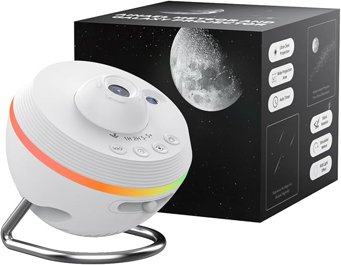 Galaxy Projector, Star Projector Home Planetarium with 1 Glass Projection Disc, 180° Rotatable Starry Sky Night Light with Meteor Effects & Light Strip for Bedroom, Kids & Adults Gift