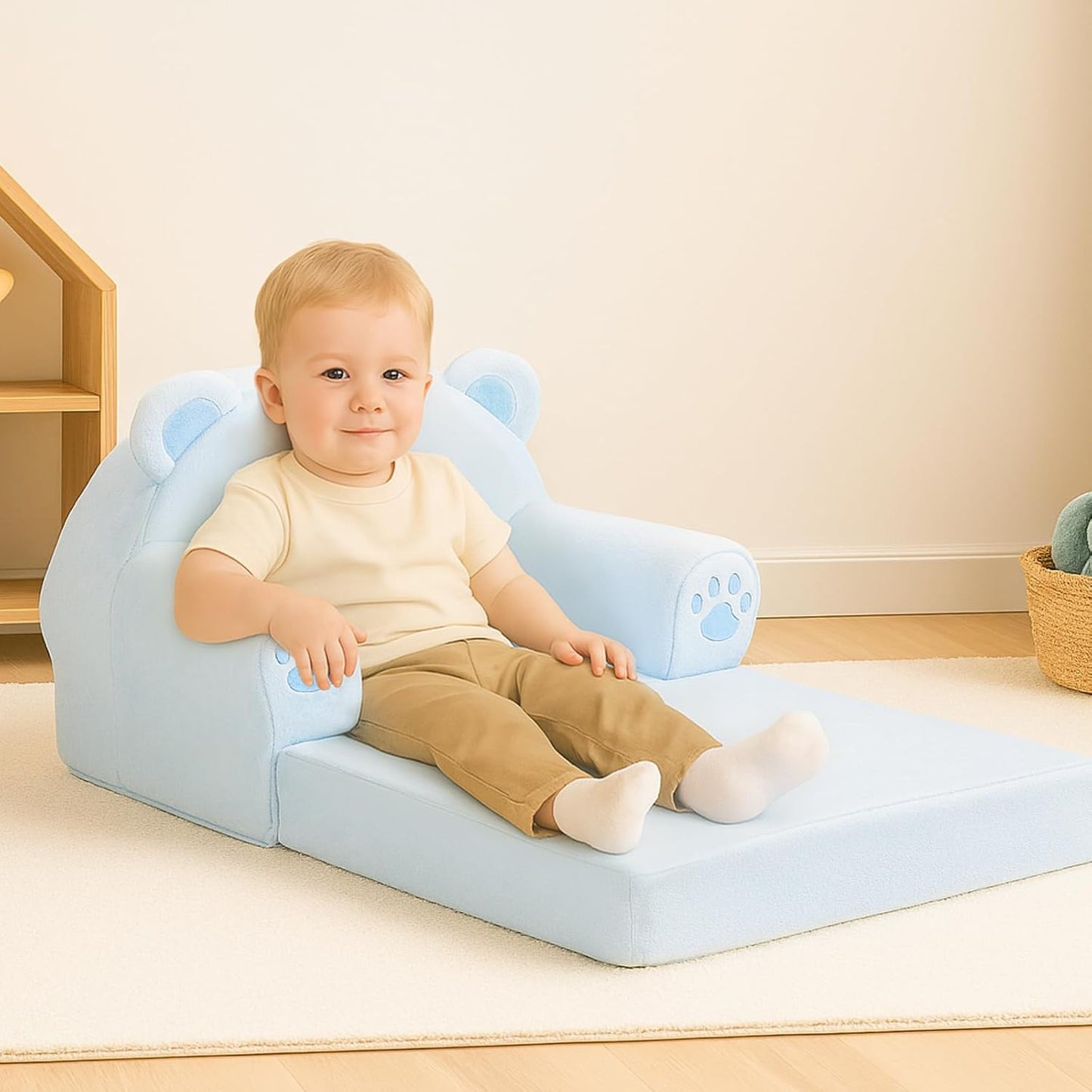 MONKISS Cute Toddler First Chair, Kids' Armchairs, Mini Couch for Baby, Blue Bear, 1~2.5 Years Old