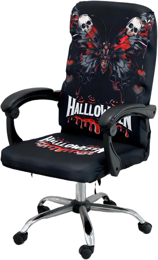 Halloween Office Chair CoversHorror Bloody Handprints Footprints on White Horror Theme Print Stretchable Slipcover for Modern Simplism Style High Back Boss Chair(No Chair) (Halloween08, M)…