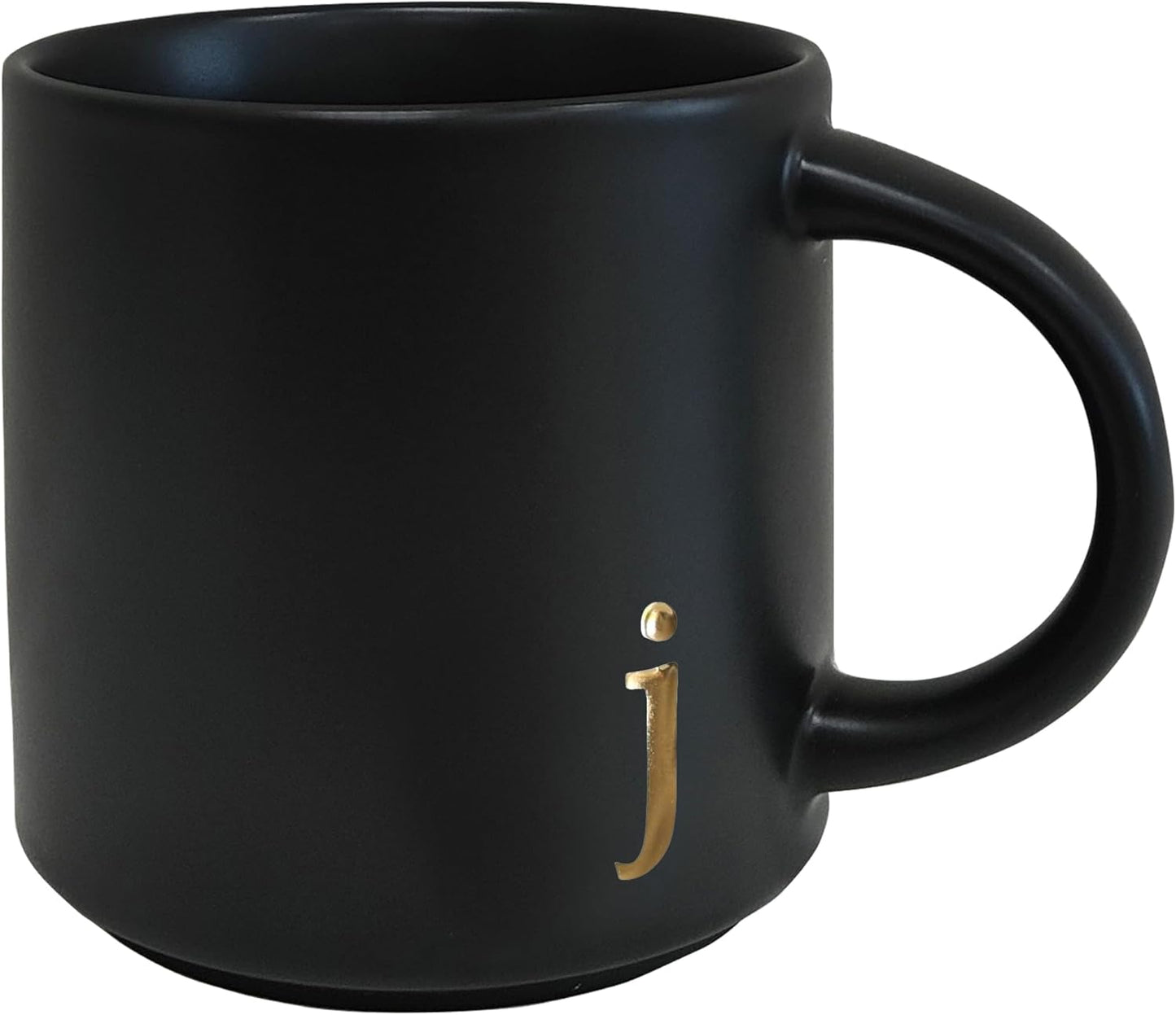 COLLECTIVE HOME - Black Monogram Ceramic Mugs, 15 oz Golden Initial Coffee Cups, Elegant Alphabet Tea Mugs, Personalized Halloween Mug with Gift Box, Perfect for Office and Home Décor (j)