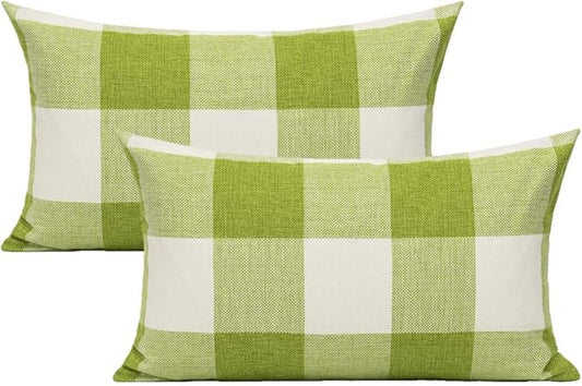 VAKADO 12x20 Inch Outdoor Green White Buffalo Plaids Decorative Lumbar Throw Pillow Cases Farmhouse Retro Checked Rectangle Cushion Covers Home Decor for Couch Sofa Set of 2
