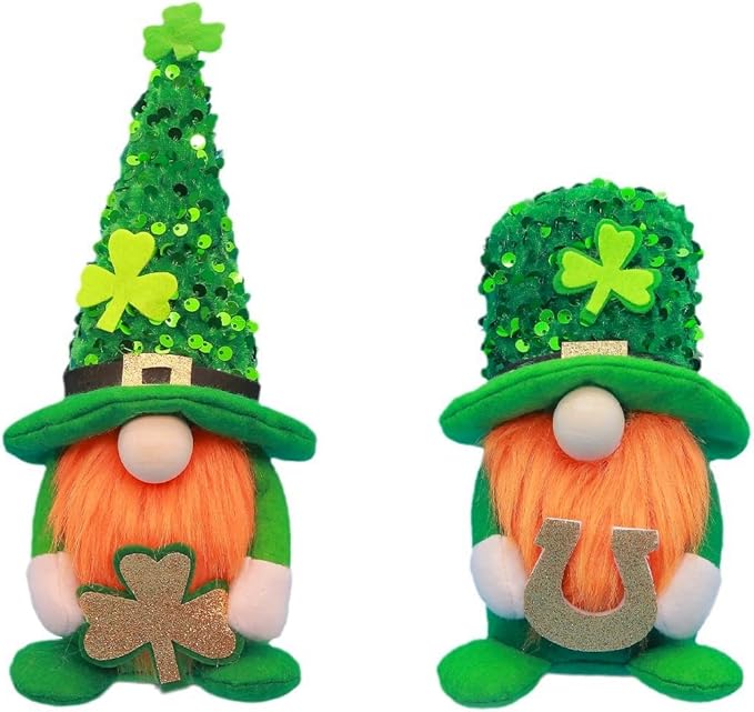 Eimilaly Lucky Clover Gnomes for St. Patrick's Day Decor, Spring Gnomes Set Ornaments for Garden or Theme Party Gnome Decor - 2PCS