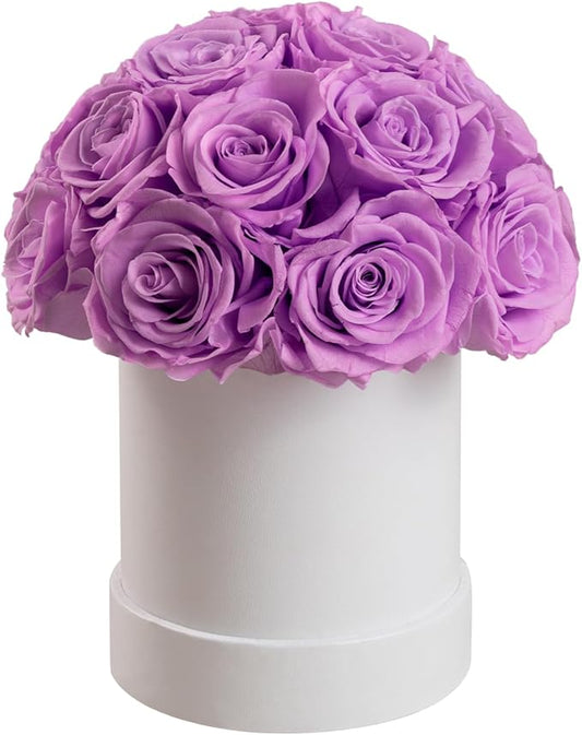 18 Preserved Roses in Round Dome Shape, Mother's Day Real Forever Flowers Rose Box, Eternal Rose Gift for Her Women Girl Friend Wife, Flower Gift for Valentines Day(Purple)