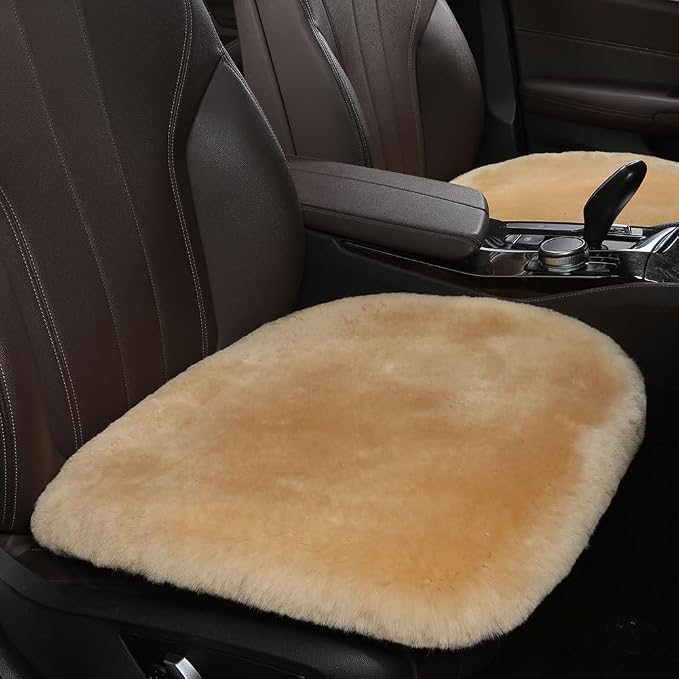 OGLAND Fuzzy Sheepskin Car Seat Cover | Luxury Comfortable Soft Cushion All Seasons | Auto Golf Cart Protection Pad for Pet Elderly Durable Long Drive Travel, Honey Beige