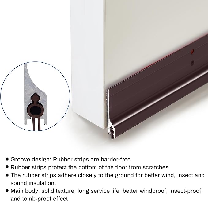 Gisafai 2 Pcs 36 Inches Metal Door Draft Stopper, Door Sweep, Mouse Stopper, Mice Seal Strip, Aluminum, Noise Blocker, Keep Rodents and Pests Out, Enhanced Weather Sealing, Easy to Install, Brown