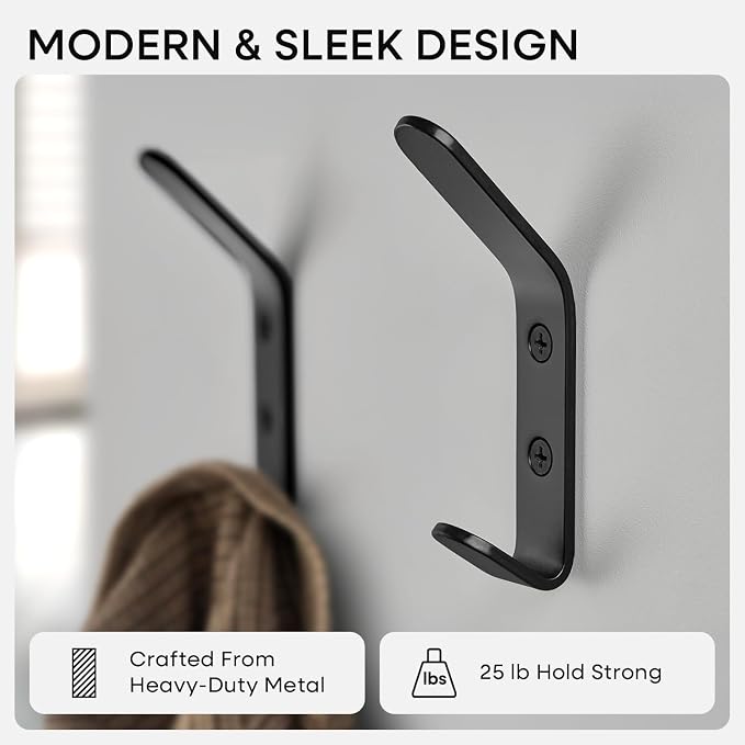 Homeforia Wall Coat Hook Rack - Set of 10 - Black Metal Hooks for Hanging Coats - Hat Hooks - Hat Hangers for Wall