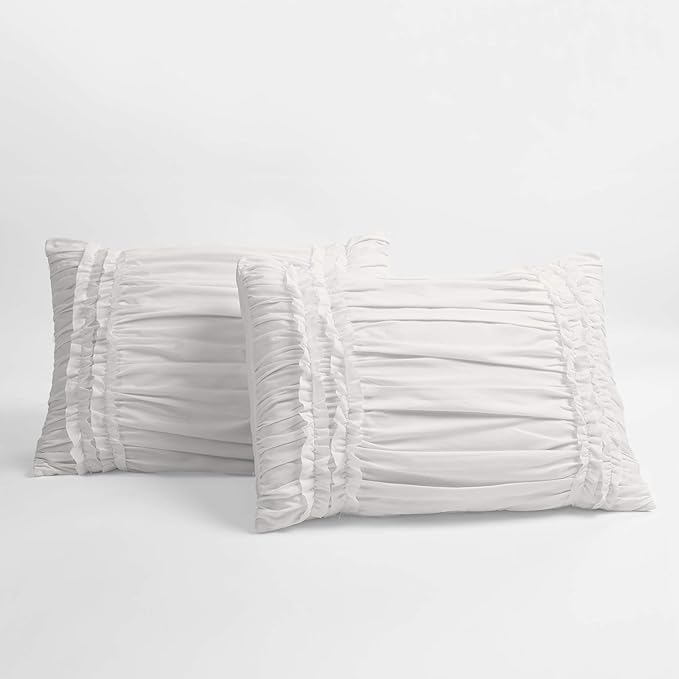Lush Decor Belle 4 Piece Ruffled Shabby Chic White Comforter Set with Bed Skirt and 2 Pillow Shams - Queen Comforter Set