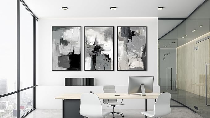 Large Framed Canvas Wall Art - Retro Grey Graffiti Pictures for Living Room Rustic Abstract Wall Decor Vintage Prints for Bedroom Dinning Room Black Float Framed 20" X 28" X 3 pcs