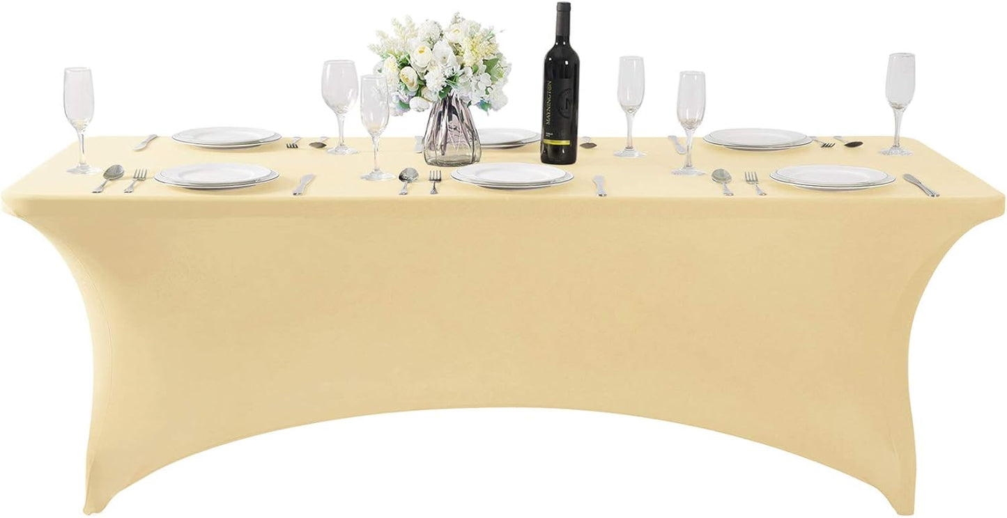 SuperO 2Pack Waterproof Spandex Table Cover for 8FT Table Universal Fitted Stretch Tablecloth for Party, Banquet, Wedding and Events-Champagne