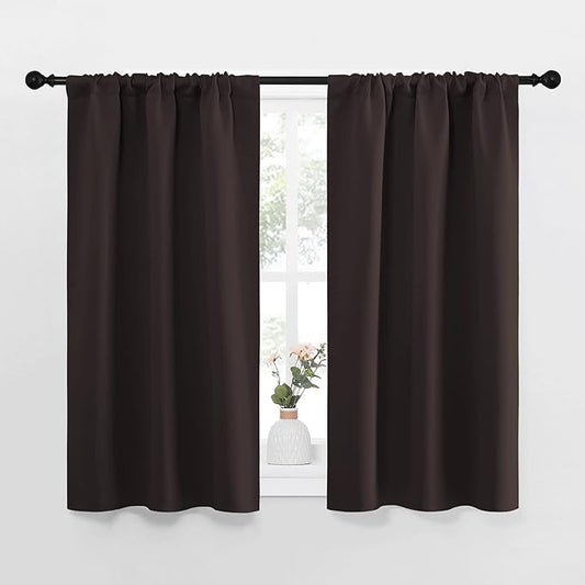 NICETOWN Kitchen Curtains, Short Blackout Curtains & Drapes, Energy Smart Noise Reducing Curtain Panels for Kids Bedroom (Toffee Brown, 34" Wide x 45" Long, 2 Pieces)
