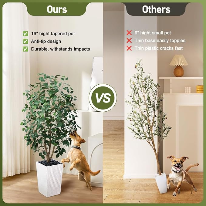 VeriNatural 5ft Artificial Ficus Tree,Tall Faux Tree with Pebbles & Planter UV Resistant Potted Fake Plant with Silk Leaves & Real Wood Trunk,Indoor Outdoor Floor Plant for Home,Living Room,VN129
