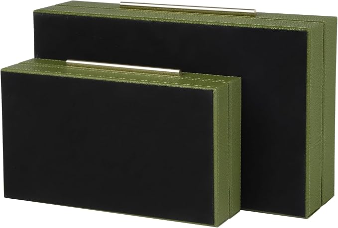 HofferRuffer Faux Leather Decorative Boxes Set of 2, Large Nesting Keepsake Box Accessory Organizer Jewelry Organizer with Hinged Lid, Stacking Storage Box Container for Home or Office (Green)