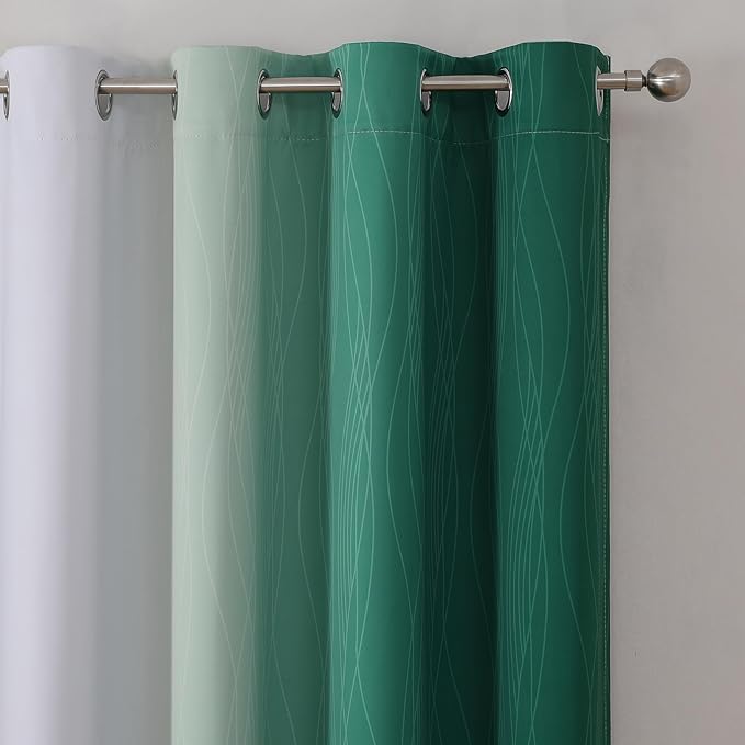 Estelar Textiler Green and Grayish White Ombre Blackout Curtains for Bedroom, Thermal Insulated Blackout Drapes, Full Light Blocking Energy Saving Long Curtains for Living Room, 52Wx108L, 2 Panels