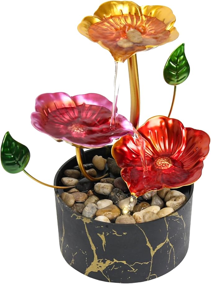 Desk Fountain Indoor Waterfall Fountain Flowers Themed 3-Tier Tabletop Fountain Home Decor Soothing Sound Machine(Galsang)